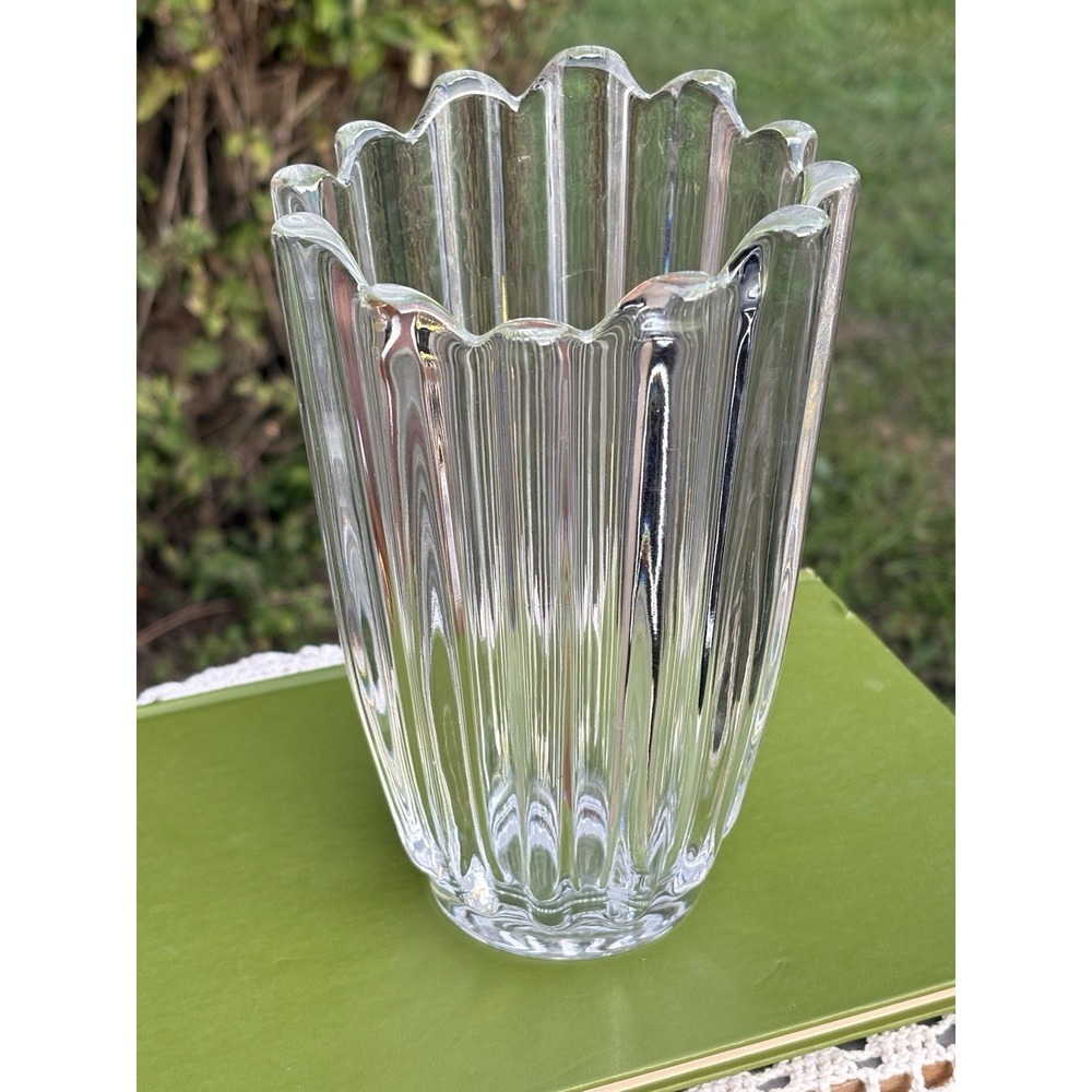 Vintage Fostoria Ribbed Crystal Vase Celestial Pattern Original Box Classic